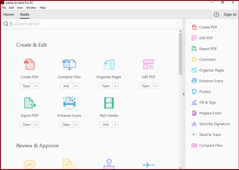 Adobe Acrobat Pro DC màn hình